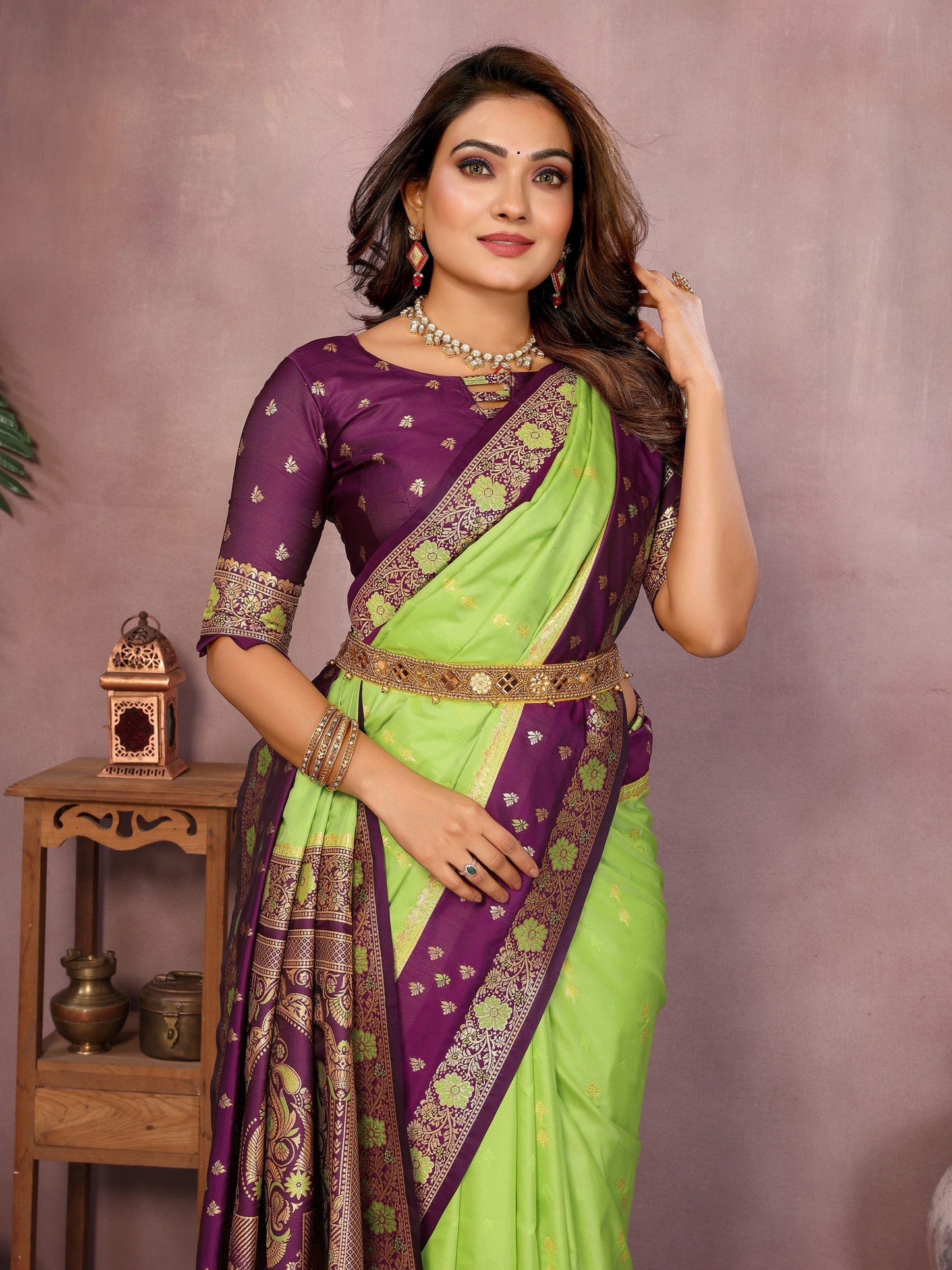 Anaita Parrot Handloom Kalamkari Silk Saree With Zari Woven Work