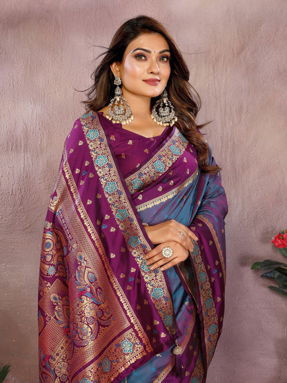 Anaita Light Purple Handloom Kalamkari Silk Saree With Zari Woven Work