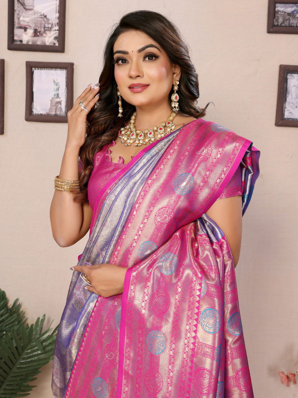 Anaita Purple Banarasi Tissue Silk Saree With Weaving Work