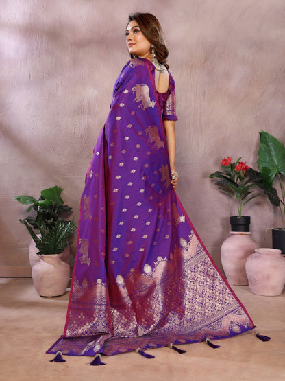 Anaita Purple Premium Banarasi Tissue Silk Saree With Gala Weaving Work
