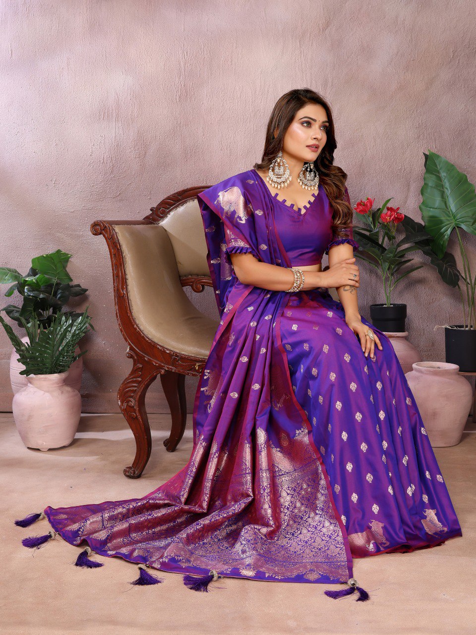 Anaita Purple Premium Banarasi Tissue Silk Saree With Gala Weaving Work