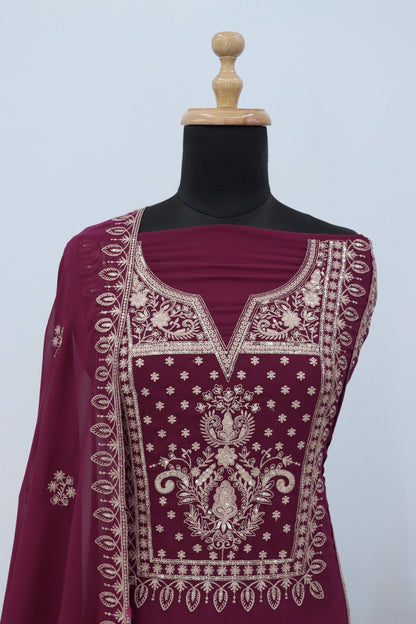 Anaita Wine Premium Embroidered Georgette Salwar Suit