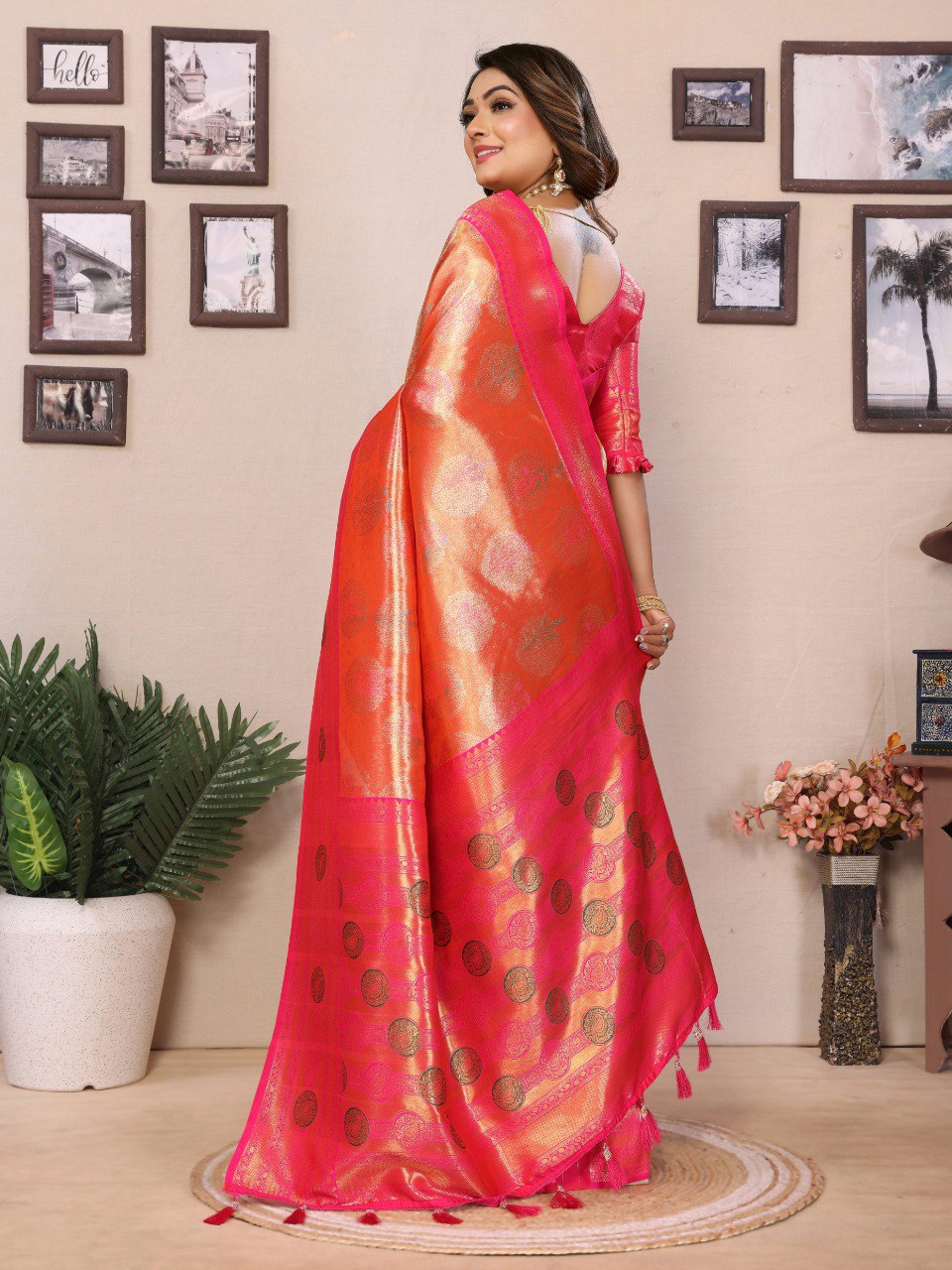 Anaita Orange Banarasi Tissue Silk Saree With Weaving Work