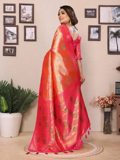 Anaita Orange Banarasi Tissue Silk Saree With Weaving Work