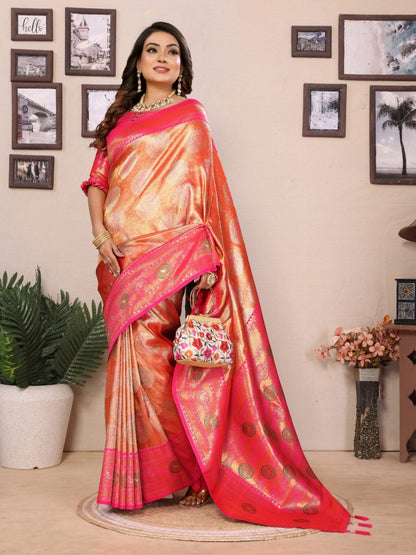 Anaita Orange Banarasi Tissue Silk Saree With Weaving Work
