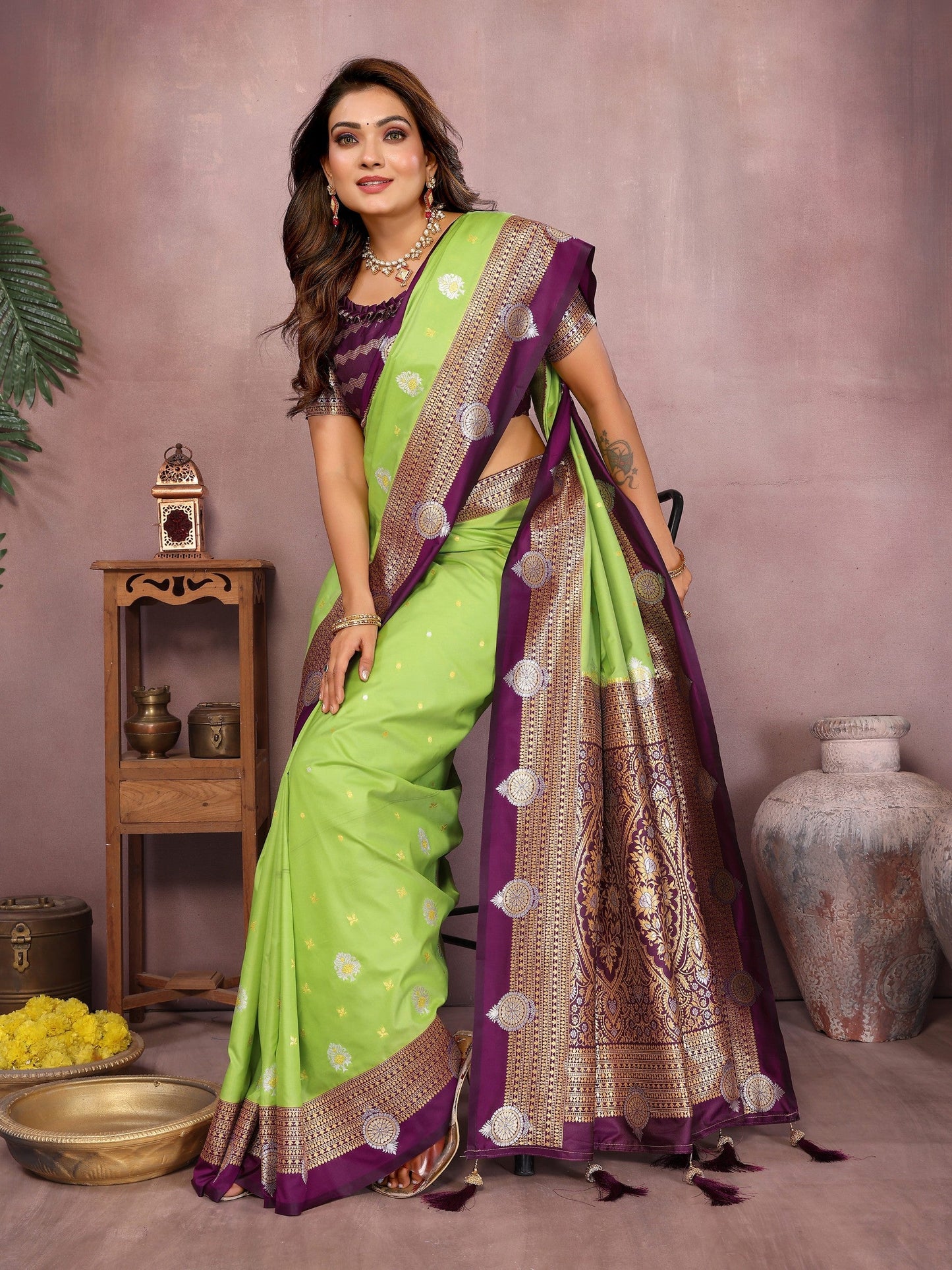 Anaita Parrot Handloom Kalamkari Silk Saree With Zari Woven Work