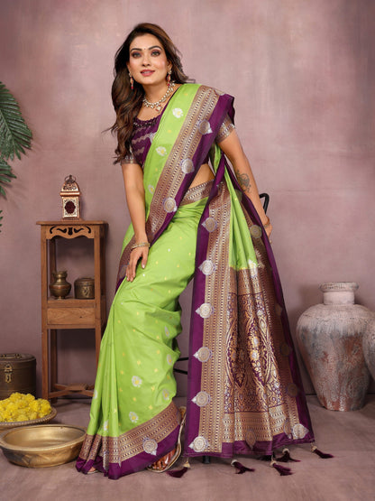 Anaita Parrot Handloom Kalamkari Silk Saree With Zari Woven Work