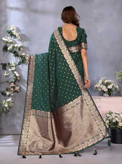 Anaita Dark Green Premium Banarasi Tissue Silk Saree With Gala Weaving Work