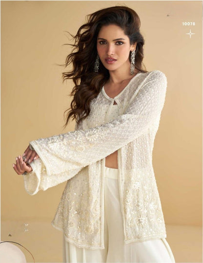 Anaita White Silk Stitched Suit With Embroidery Work