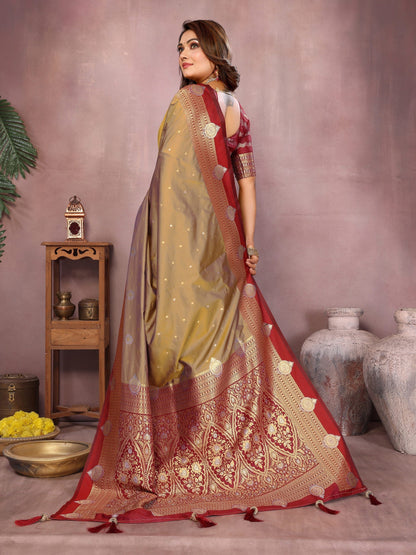 Anaita Gold Handloom Kalamkari Silk Saree With Zari Woven Work