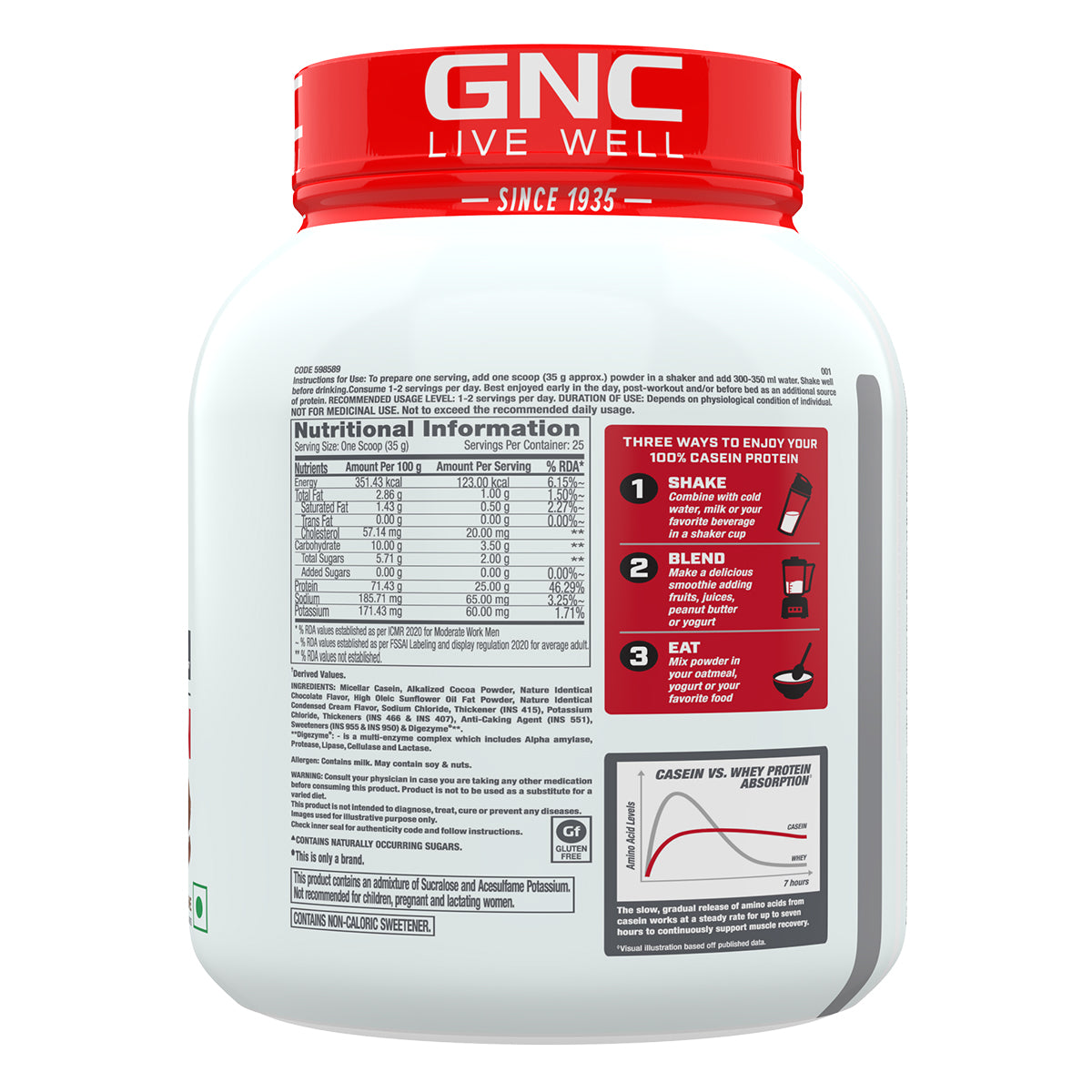 GNC Natural Casein Powder - 907 gms