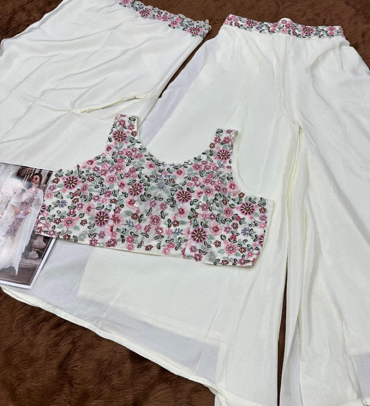 Anaita White Chinon Silk Stitched Shrug Suit With Embroidery Sequence Work