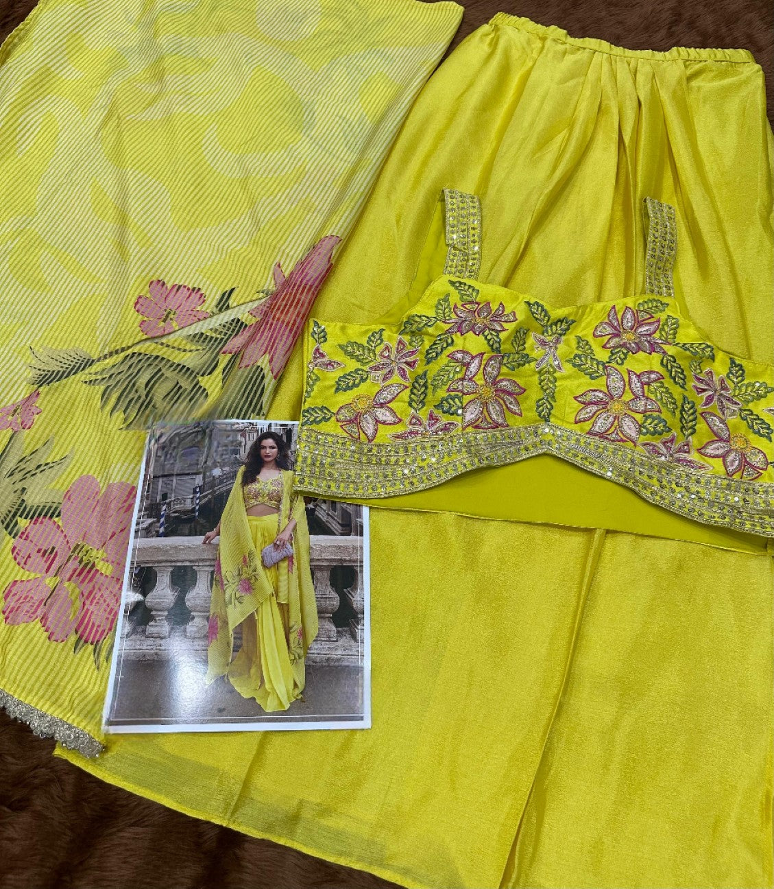 Anaita Yellow Chinon Silk Stitched Shrug Suit With Embroidery Sequence Work