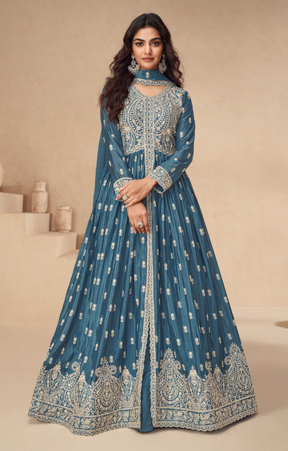 Anaita Teal Chinon With Sequence Embroidery Salwar Suit