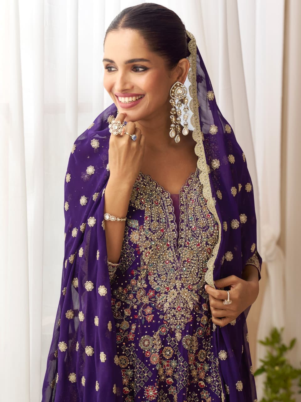 Anaita Navy Real Georgette Stitched Suit With Sequence & Diamond Work