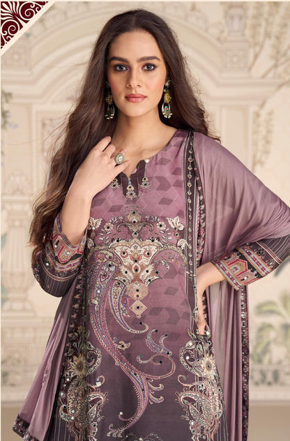 Anaita Purple Crepe Stitched Sharara Suit With Hand Mirror Work