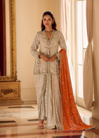 Anaita Cream Georgette Stitched Suit With Embroidery & Beats Work
