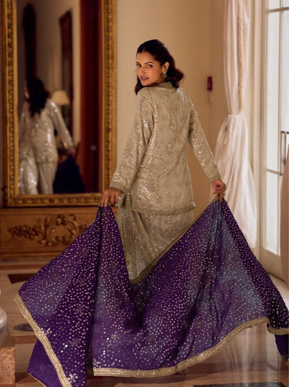 Anaita Cream Georgette Stitched Suit With Embroidery & Beats Work