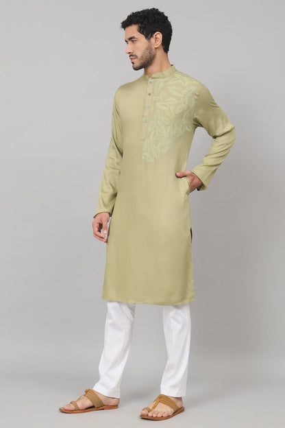 Leafy Embroidered Cotton Kurta by Hilo Design