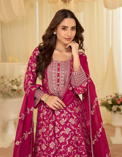 Anaita Pink Chinon Stitched Jacquard Anarkali Suit With Codding Dori & Sequence Work