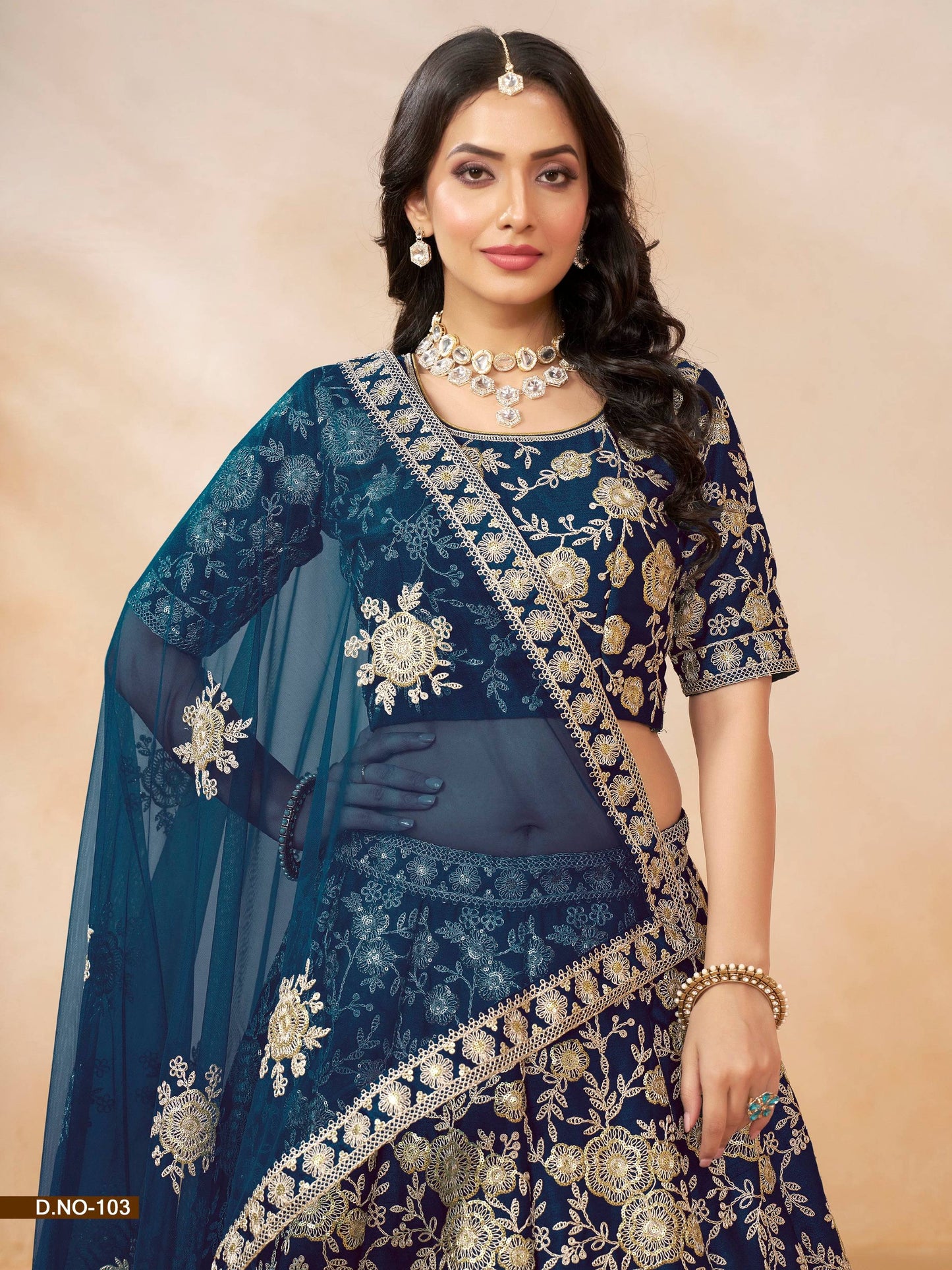 Anaita Navy Blue Embroidered Heavy Art Silk Designer Lehenga With Blouse