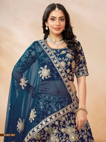 Anaita Navy Blue Embroidered Heavy Art Silk Designer Lehenga With Blouse