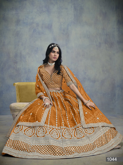 Anaita Orange Embroidered Art Silk Lehenga Choli With Blouse
