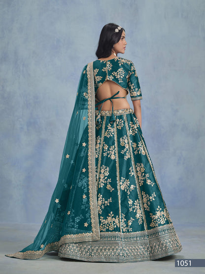 Anaita Teal Embroidered Heavy Art Silk Designer Lehenga With Blouse