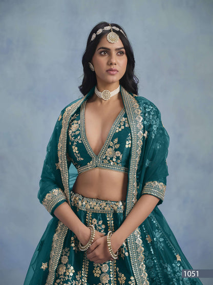 Anaita Teal Embroidered Heavy Art Silk Designer Lehenga With Blouse
