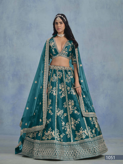 Anaita Teal Embroidered Heavy Art Silk Designer Lehenga With Blouse
