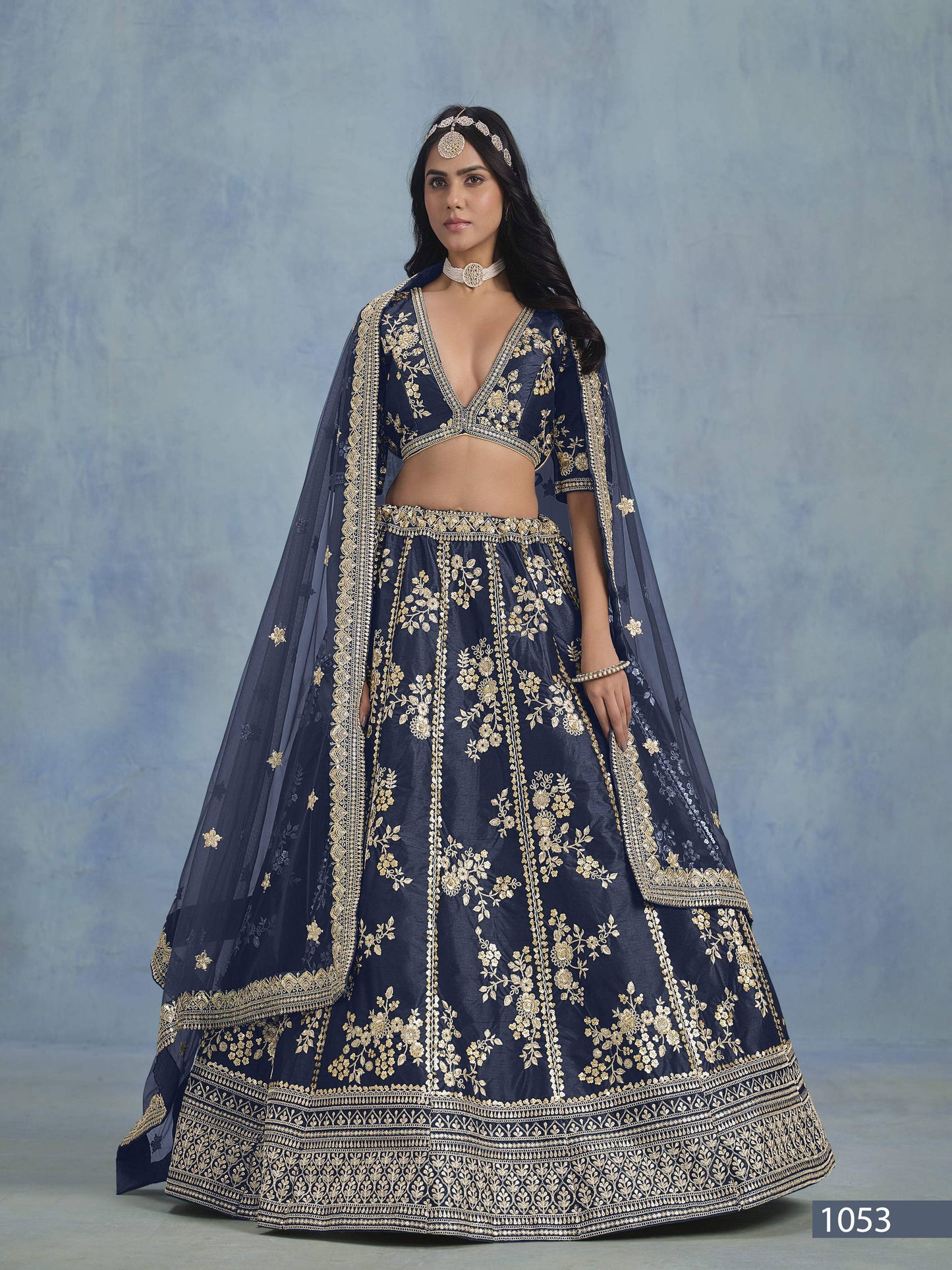 Anaita Navy Blue Embroidered Heavy Art Silk Designer Lehenga With Blouse