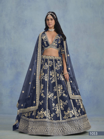 Anaita Navy Blue Embroidered Heavy Art Silk Designer Lehenga With Blouse
