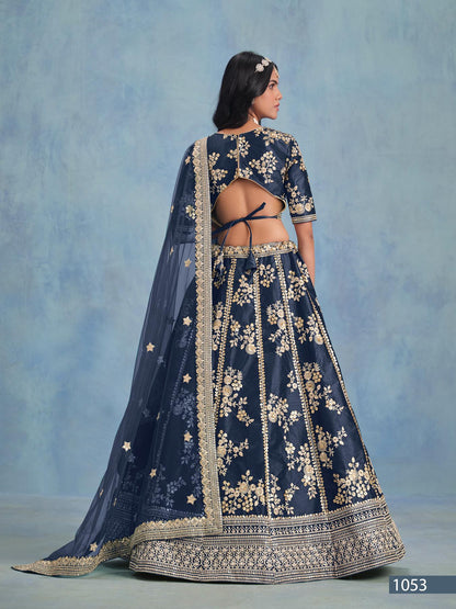 Anaita Navy Blue Embroidered Heavy Art Silk Designer Lehenga With Blouse