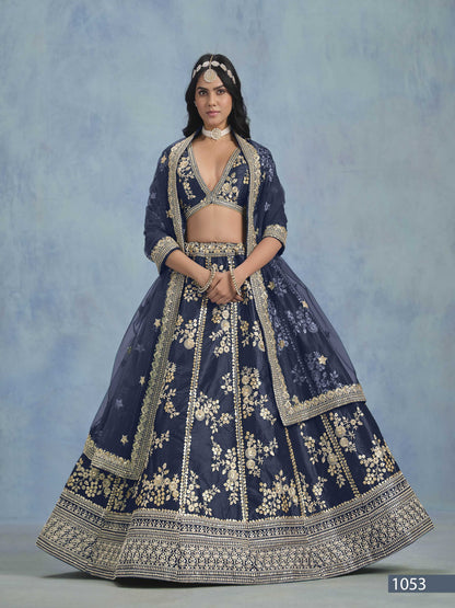 Anaita Navy Blue Embroidered Heavy Art Silk Designer Lehenga With Blouse