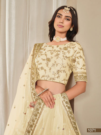 Anaita Cream Embroidered Heavy Art Silk Designer Lehenga With Blouse