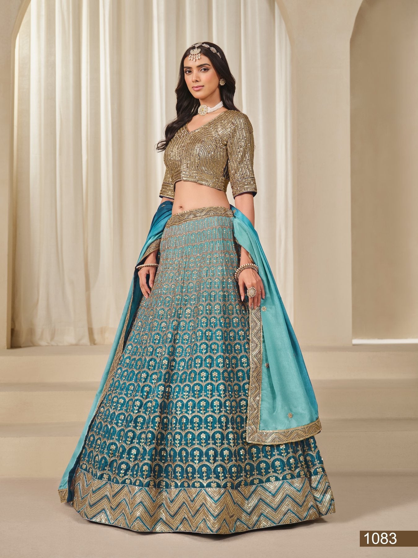 Anaita Turquoise Embroidered Heavy Chinon Silk Designer Lehenga With Blouse