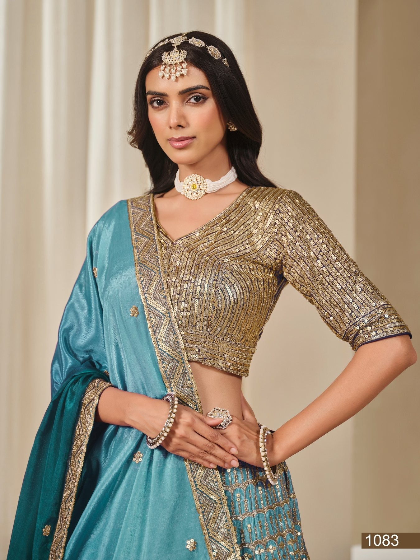 Anaita Turquoise Embroidered Heavy Chinon Silk Designer Lehenga With Blouse