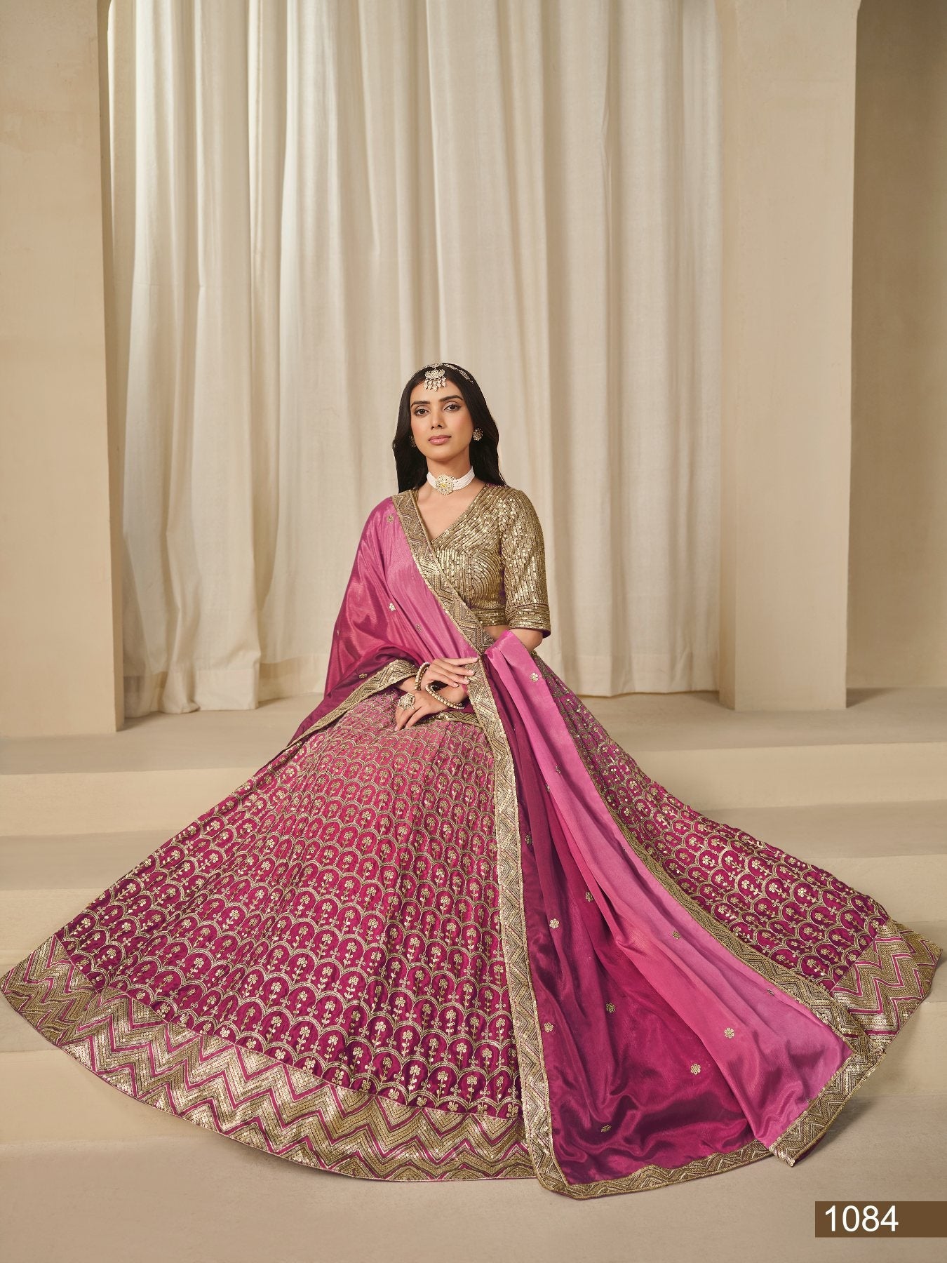 Anaita Pink Embroidered Heavy Chinon Silk Designer Lehenga With Blouse