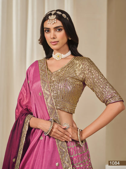 Anaita Pink Embroidered Heavy Chinon Silk Designer Lehenga With Blouse