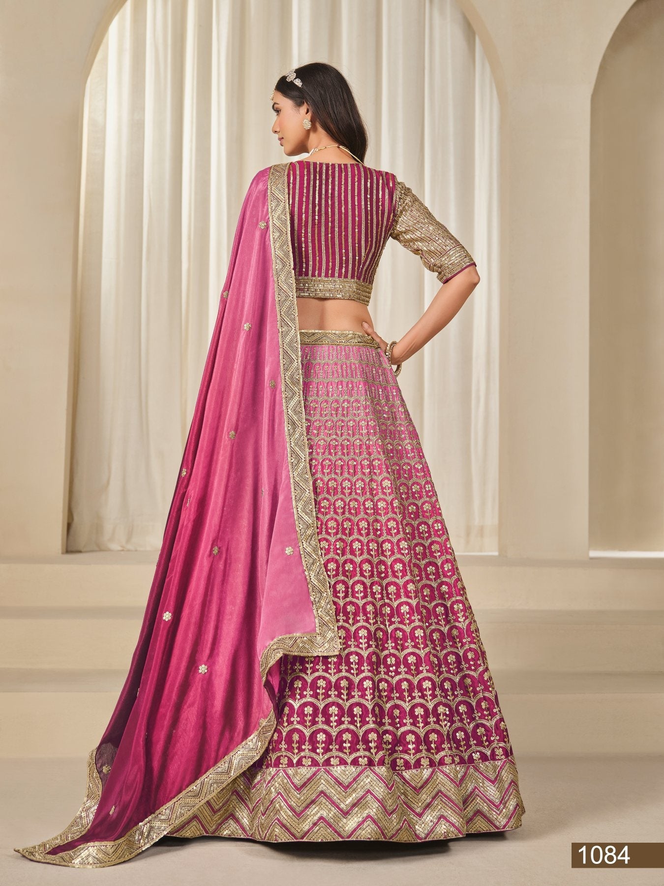 Anaita Pink Embroidered Heavy Chinon Silk Designer Lehenga With Blouse