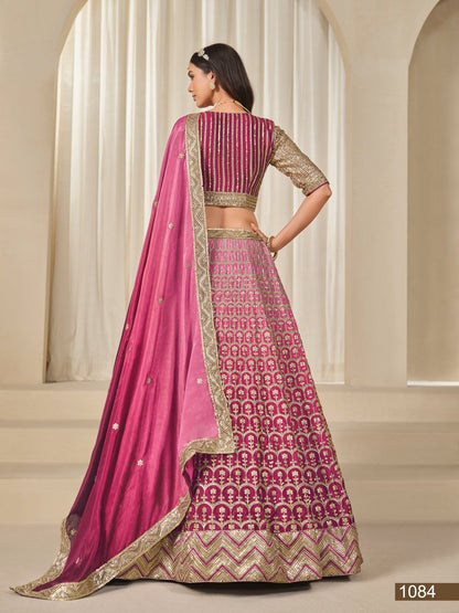 Anaita Pink Embroidered Heavy Chinon Silk Designer Lehenga With Blouse