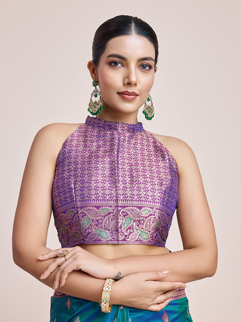 Monjolika Fashion Exquisite Designs With This Teal Banarasi Satin Silk Saree