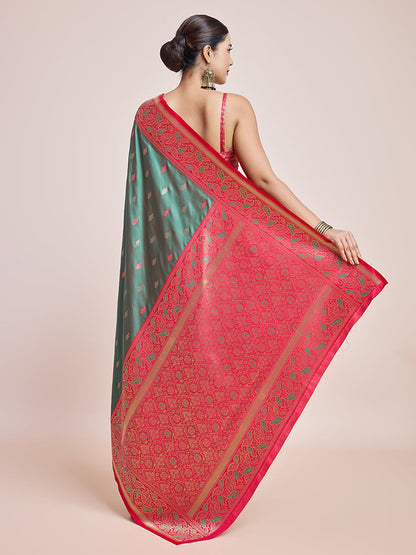 Monjolika Fashion Exquisite Designs With This Green Banarasi Satin Silk Saree