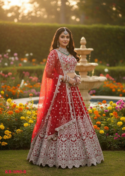 Anaita Red Net Lehenga Choli With Embroidery & Dori Sequence Work