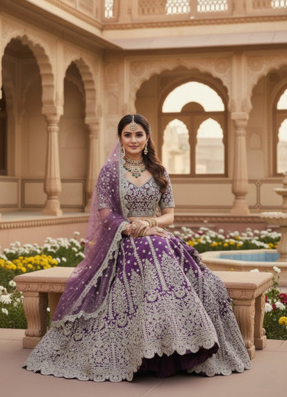 Anaita Lavender Net Lehenga Choli With Embroidery & Dori Sequence Work