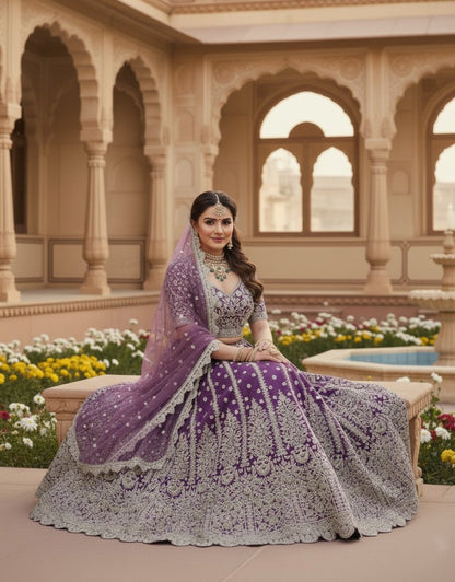 Anaita Lavender Net Lehenga Choli With Embroidery & Dori Sequence Work