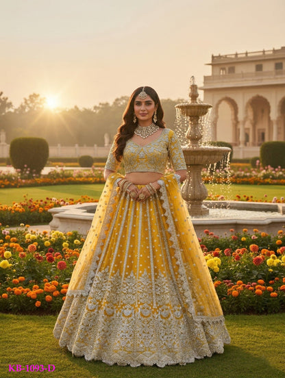 Anaita Yellow Net Lehenga Choli With Embroidery & Dori Sequence Work