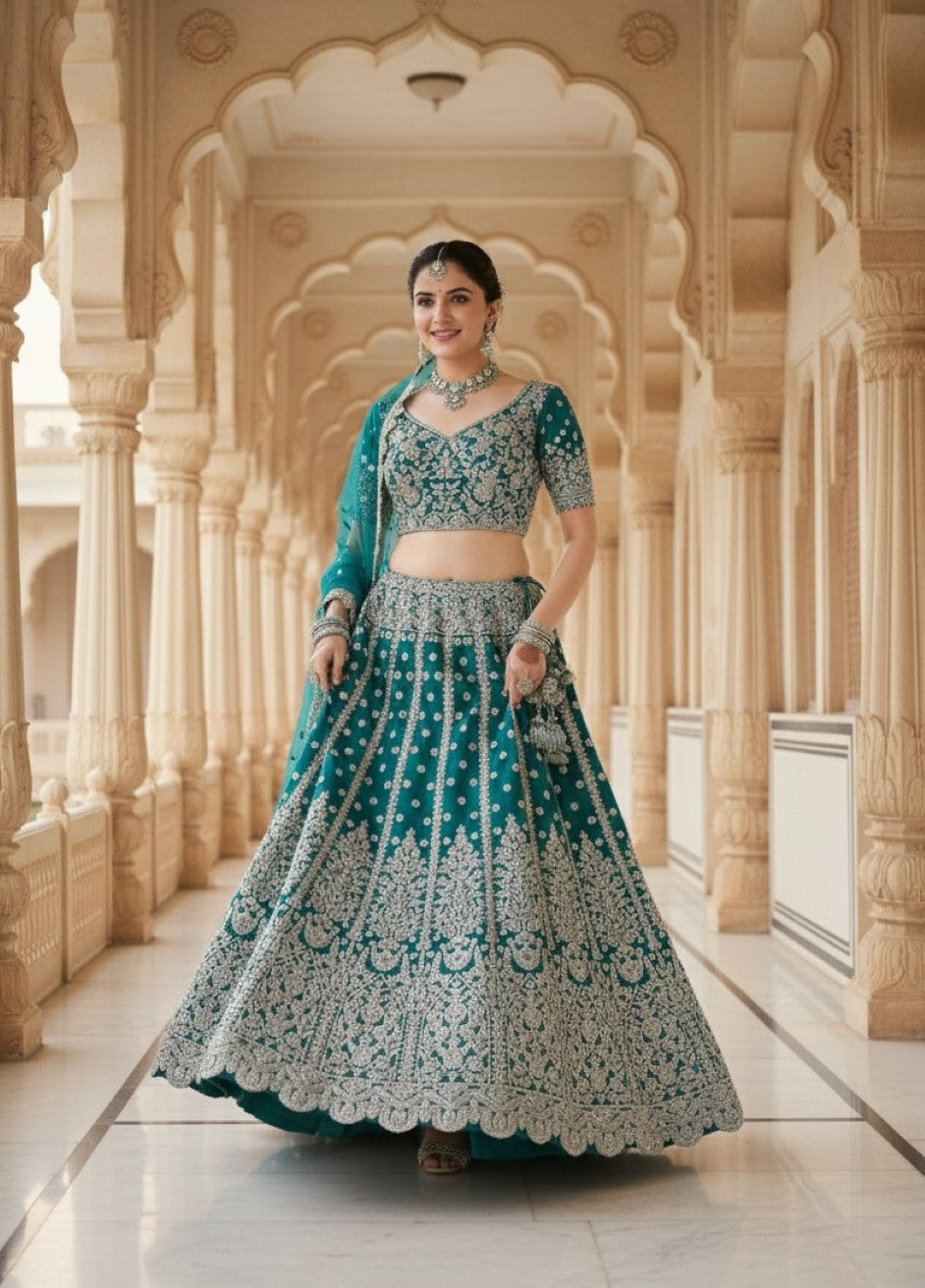 Anaita Blue Net Lehenga Choli With Embroidery & Dori Sequence Work