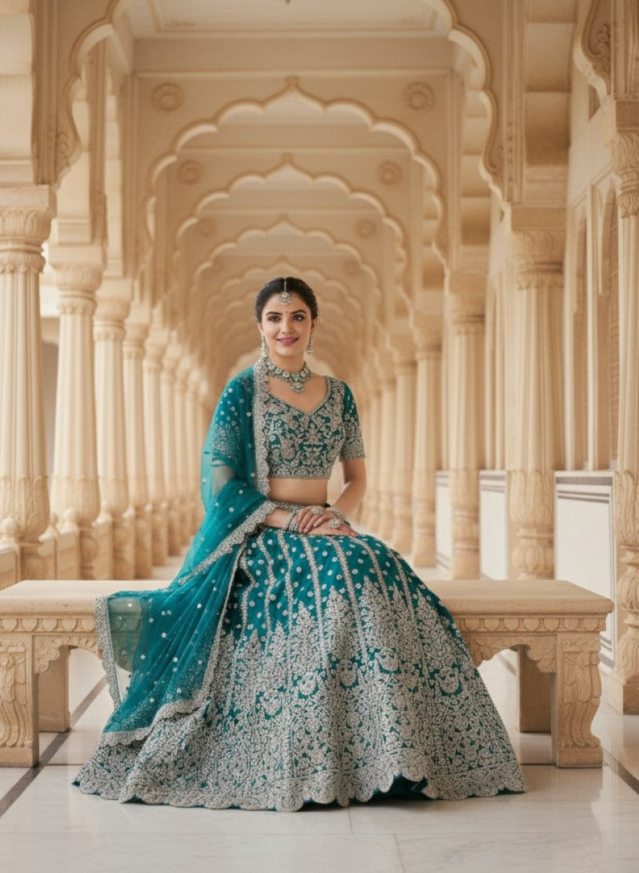 Anaita Blue Net Lehenga Choli With Embroidery & Dori Sequence Work