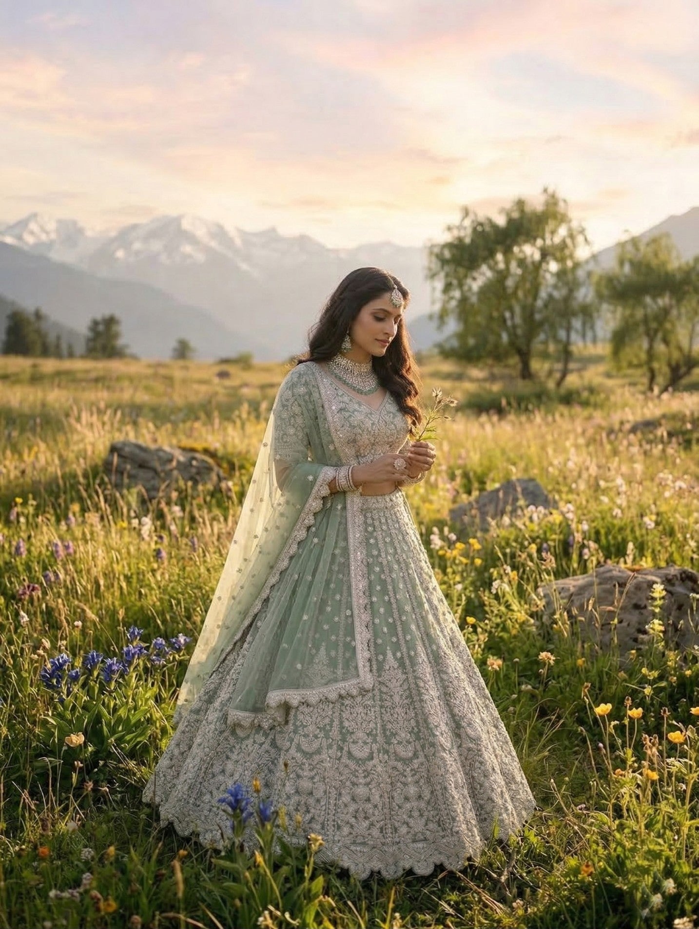 Anaita Green Net Lehenga Choli With Embroidery & Dori Sequence Work